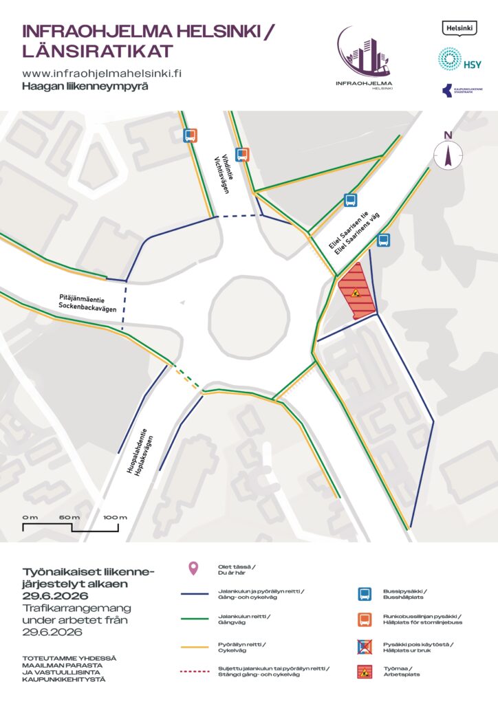 Opaskartta Haagan ympyrästä 29.6. alkaen