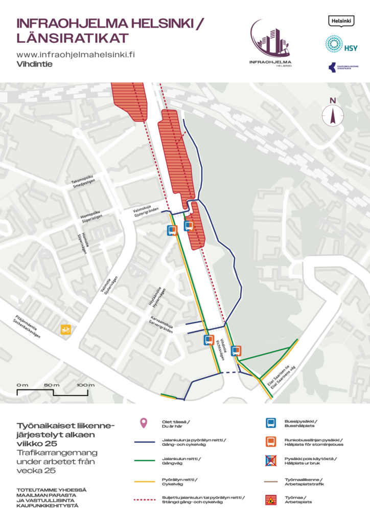 LR08-opaskartta-vaihe-1.2-vihdintie-etelä Karttakuva Vihdintien liikennejärjestelyistä välillä Vihdintien silta - Karvaamokuja.